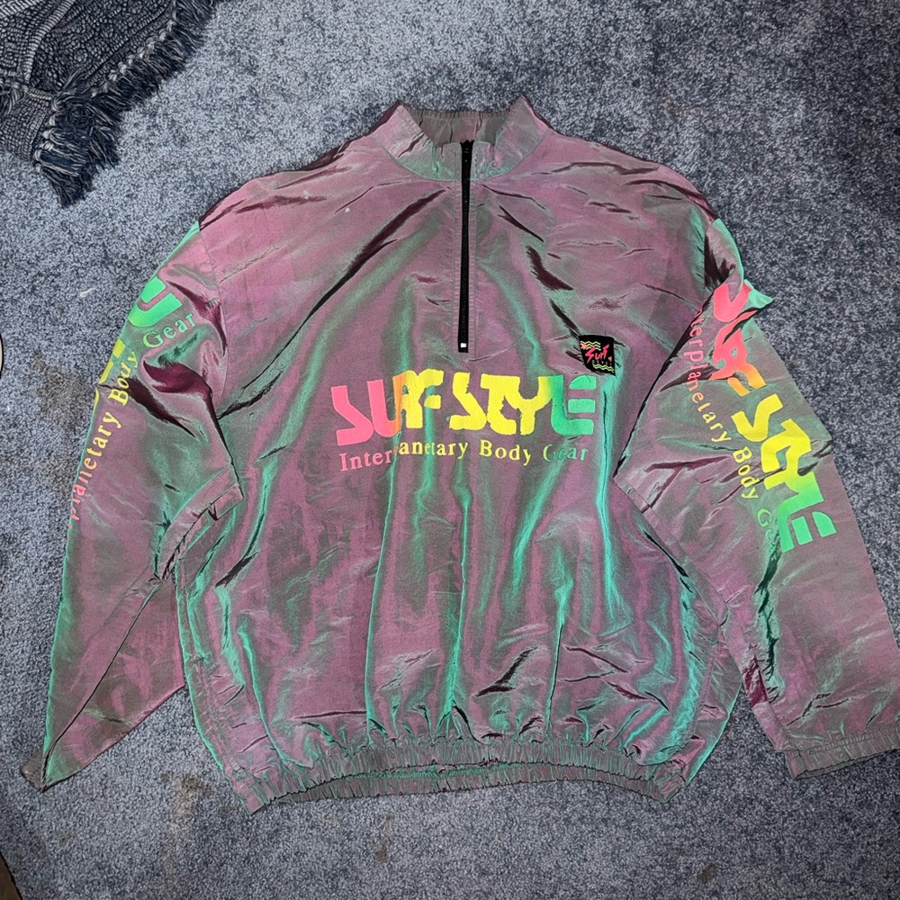 surf style Iridescent Pink/Green Windbreaker with Neon Logo